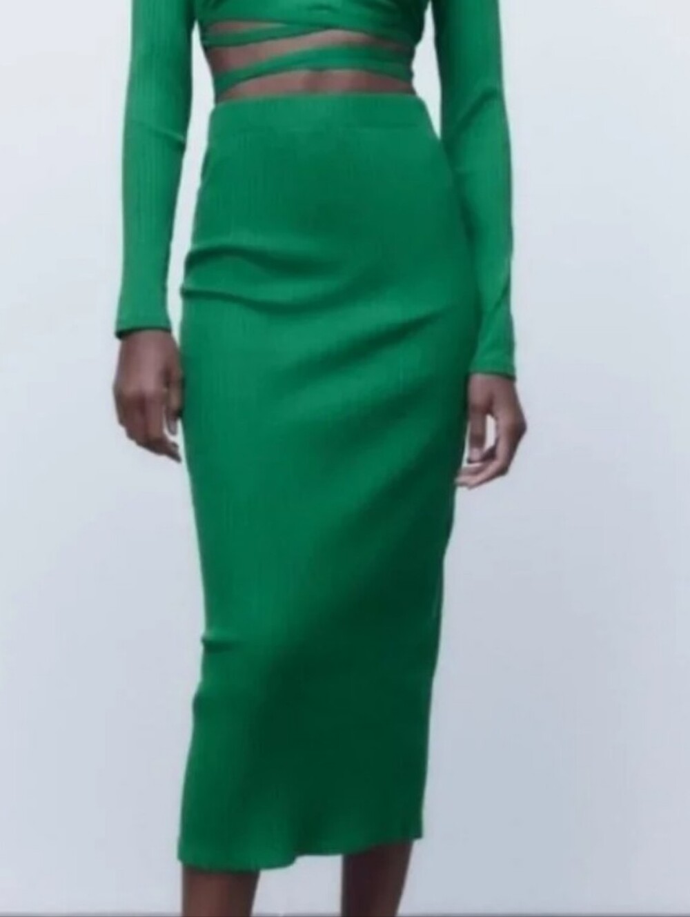 Zara Midi Skirt Green Medium NEW